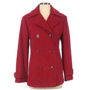 Gallery Collection GC Red Classic Wool Double Breasted Peacoat Vtg Button Front